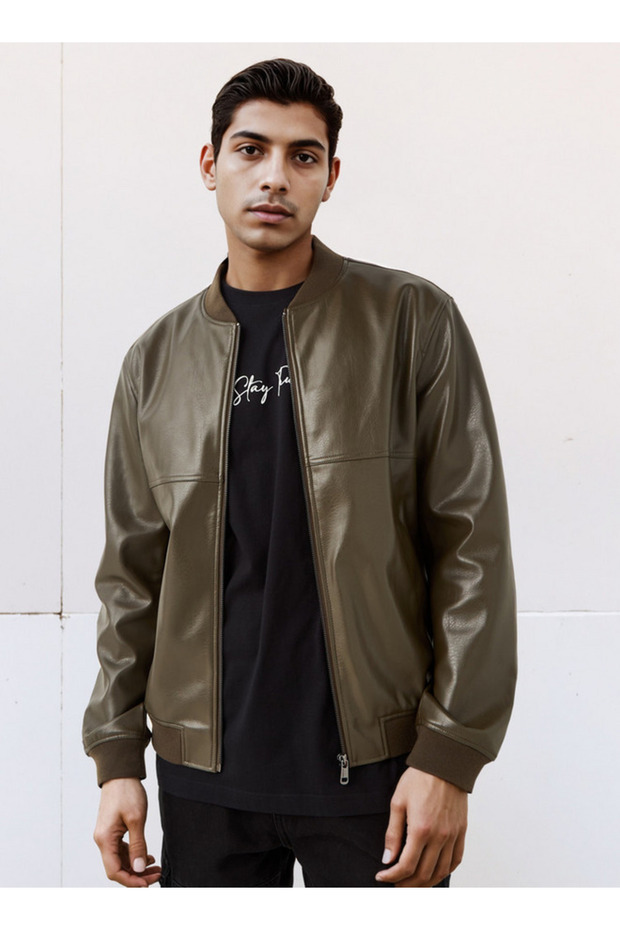 Men Regular Fit Zip Closure Bomber Jacket