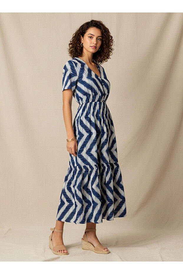 Printed Tiered Women Dress with Short Sleeves