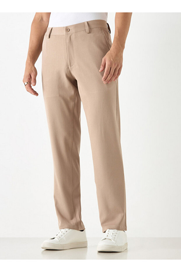 Regular Fit Pants with Button Closure and Pockets - 1