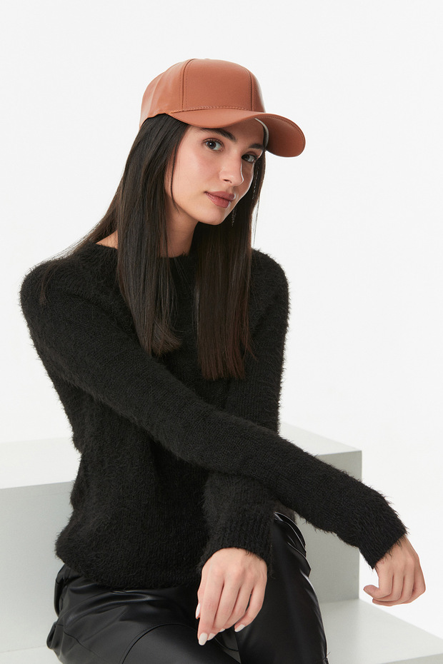 Faux Leather Back Adjustable Cap Hat - 4