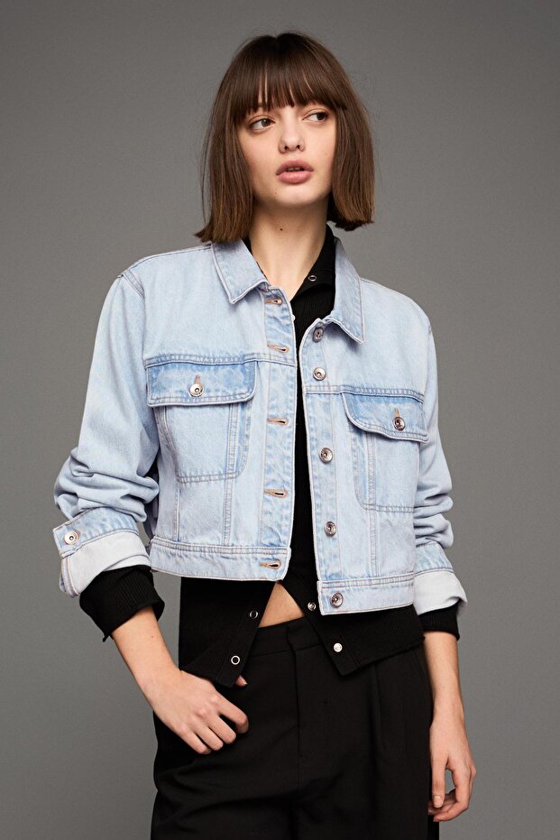 Crop denim ceket - 1