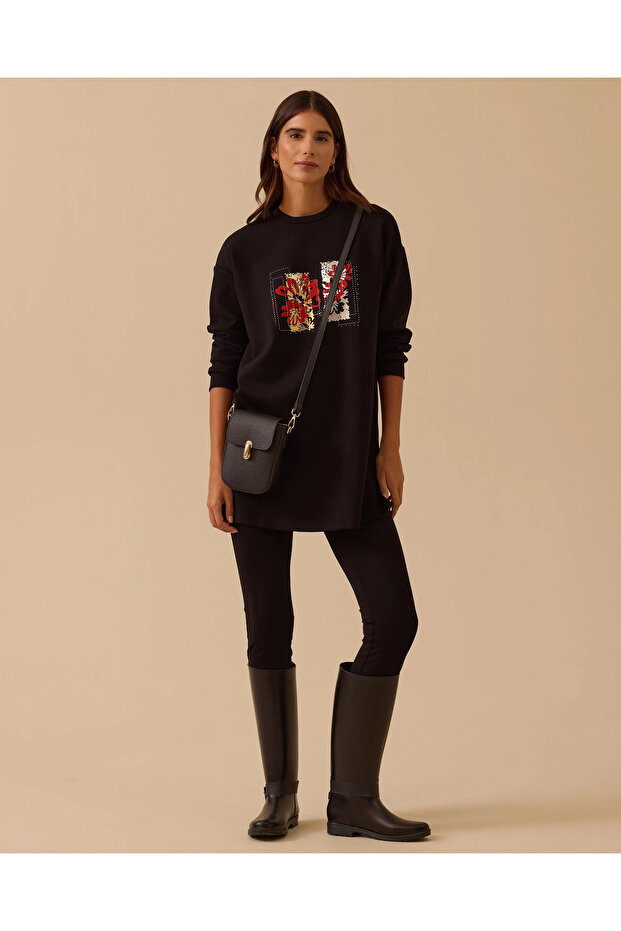 Çiçek Baskılı Sweatshirt - 1