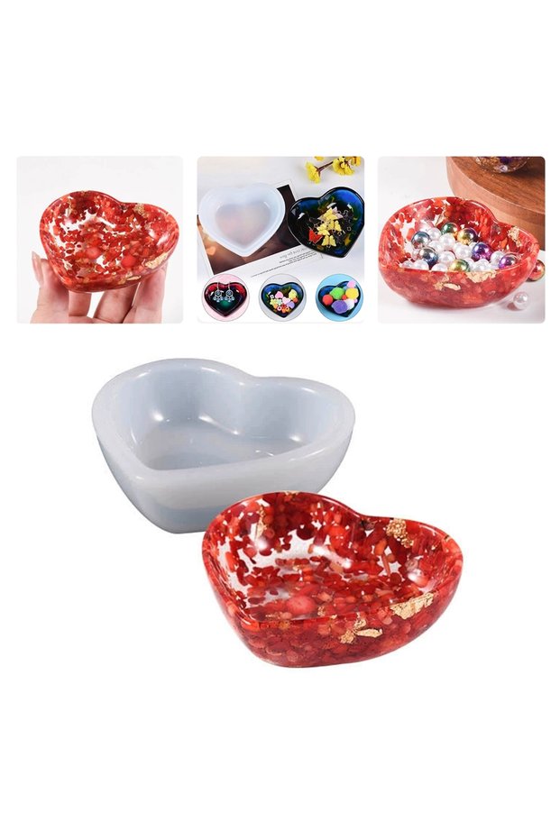 Epoxy Snack Bowl Mold Stone Powder Snack Bowl Mold Heart Jewelry Box Mold Silicone 8.2X6.9X2.5Cm