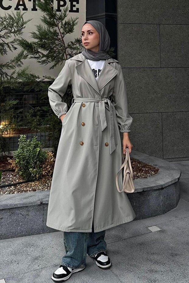 Buttoned Trench Coat Mint Green