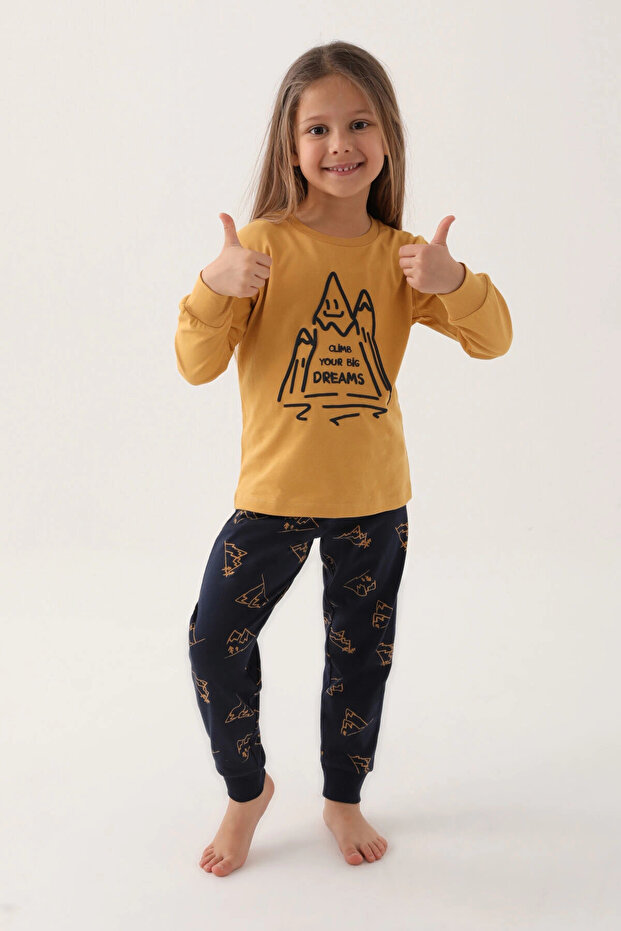 Climb Your Big Dreams Brown Girl's Long Sleeve Pajamas Set