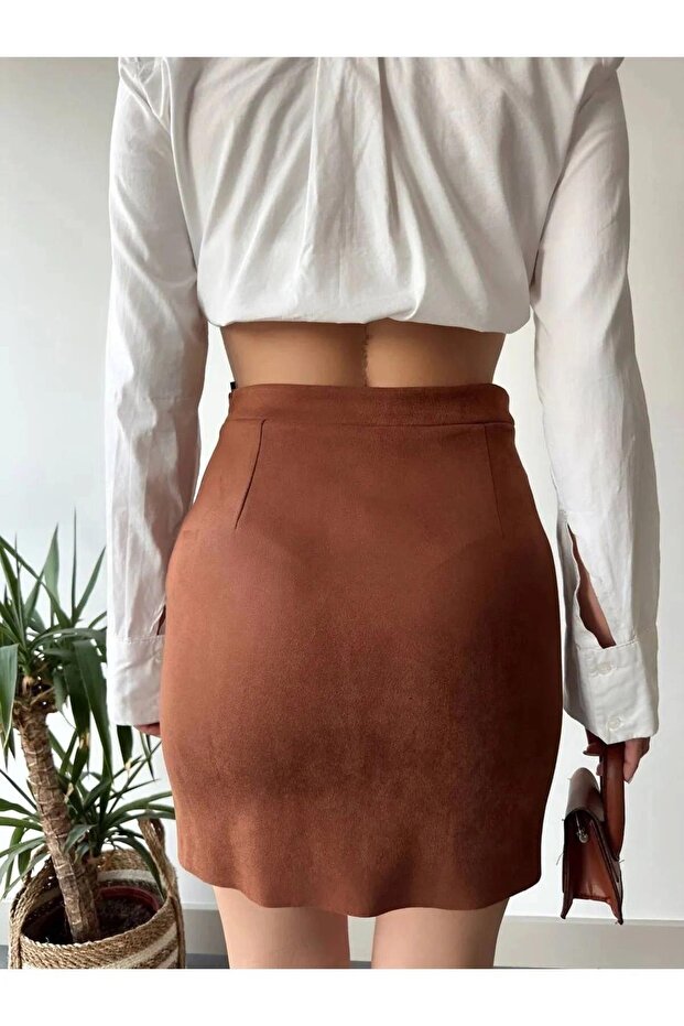 Taba Süet Etek - Çift Yırtmaçlı - 6