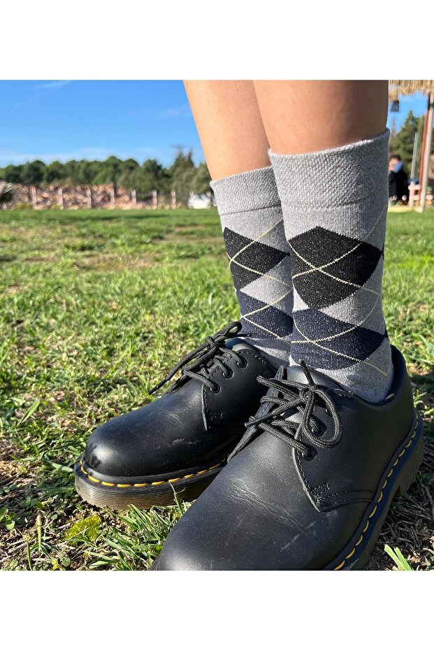 Gray Baklava Patterned Classic Socks - 2