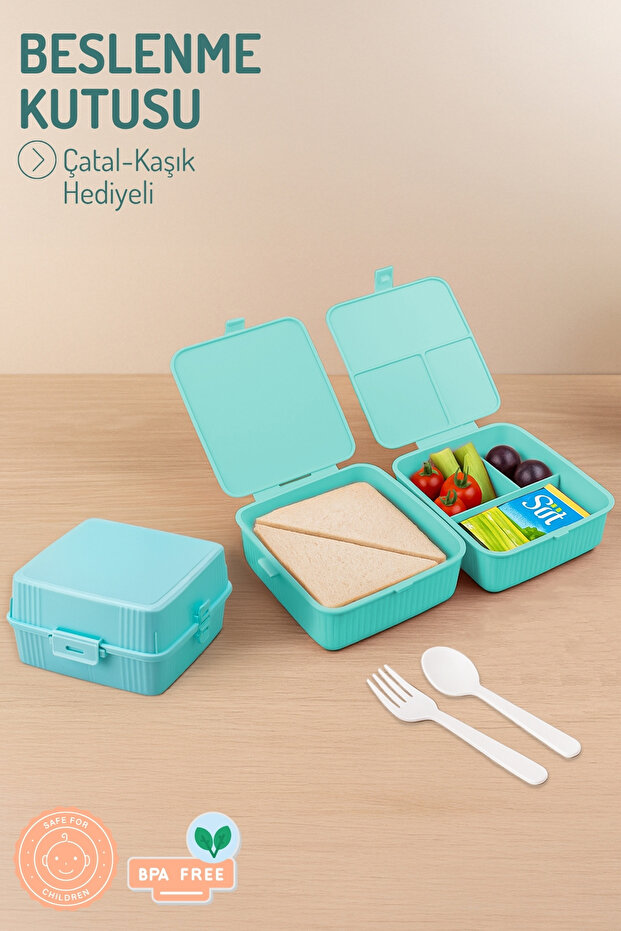4 Compartment Layered Lunch Box - with Fork-Spoon Gift