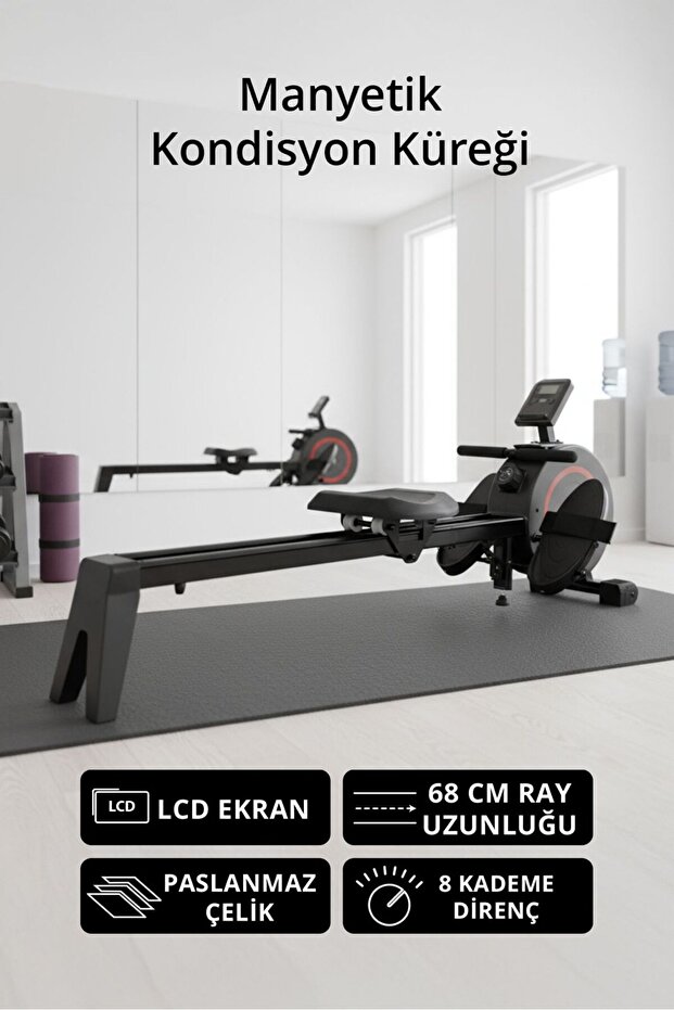 Triathlon T-231 Manyetik Kondisyon Küreği / Paslanmaz Çelik / 8 Kademeli Direnç Ayarı / 68 cm Ray Uzunluğu