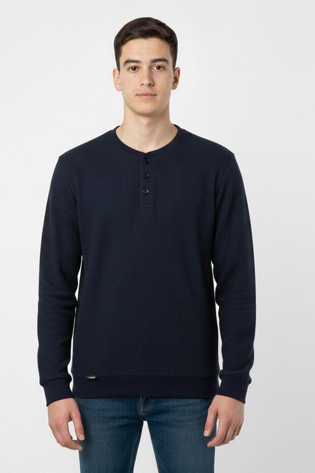Seasonal Button Detailed Bawelna Fabric Long Sleeve Boys' Sweatshirt