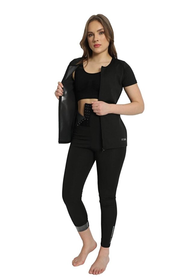 High Waist Agraph Sauna Leggings + Zippered Body Slimming Firming Thermal Set