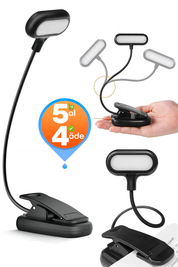 Telvesse Ledli Klipsli Mini Kitap Okuma Lambası Mandallı Pille Çalışan Işık Masa Lambası Kitap Okuma Işığı