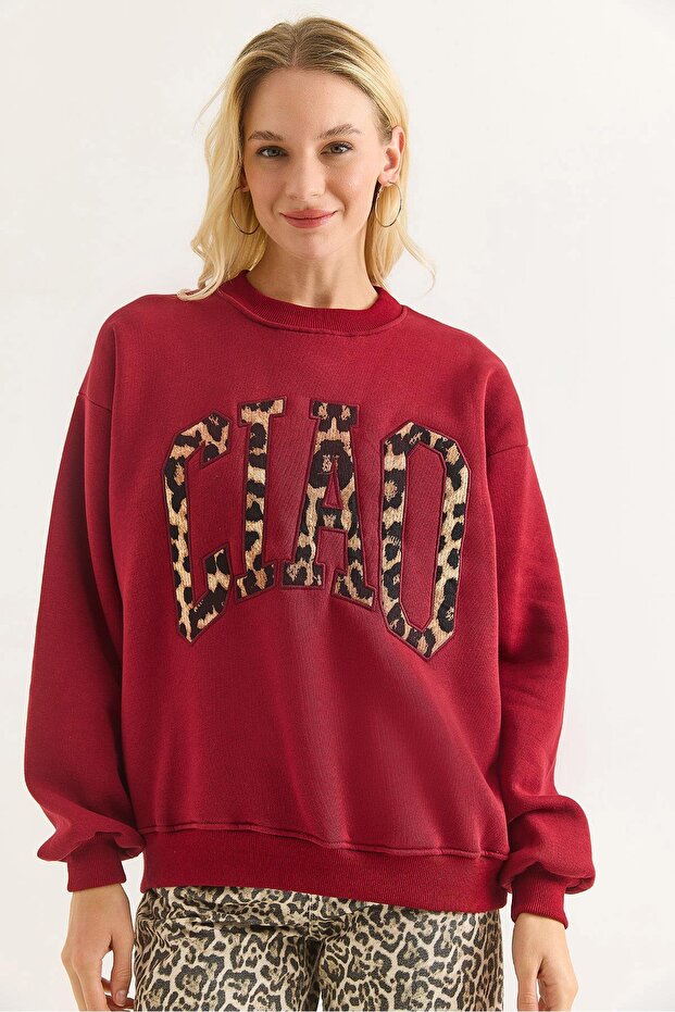 Women's Three Thread Leopard B Printed Sweatshirt Gray