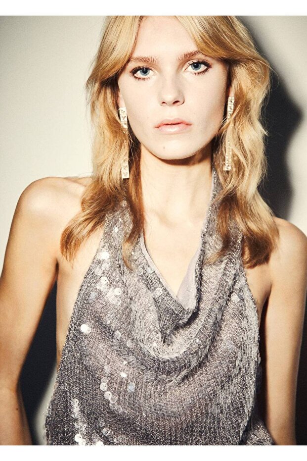 Drapeli yaka payetli top - 5