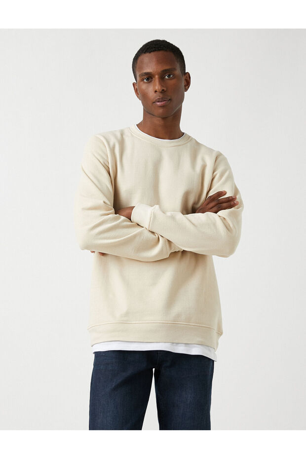Basic Sweatshirt Şardonlu Bisiklet Yaka - 2