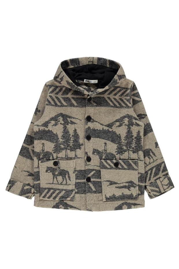 Horse Printed Hooded Shirt for Ages 10-13 - Black