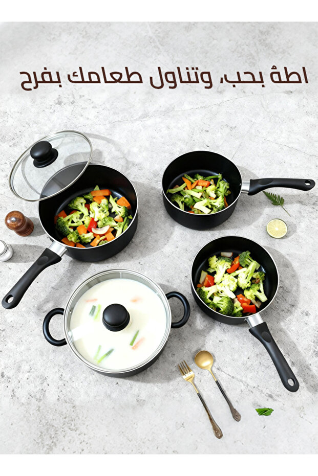 مجموعة أواني طهي فاخرة غير لاصقة - 18 قطعة من أساسيات المطبخ - 6