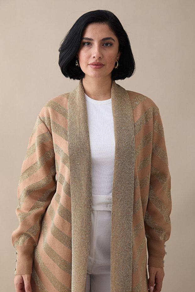 Sim Detaylı Camel Triko Ceket - 4