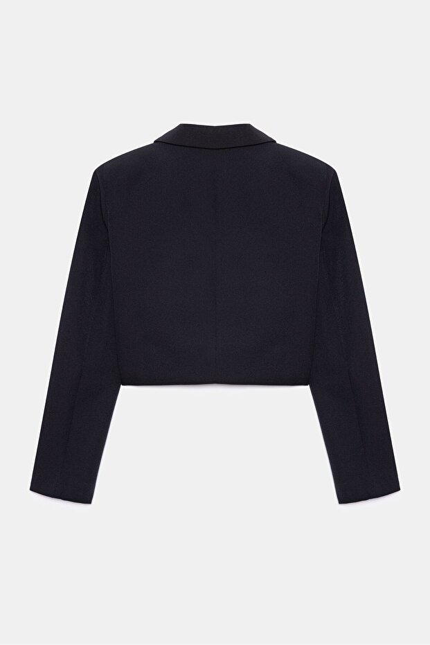Μαύρο διπλό στήθος Crop Blazer Jacket - 7