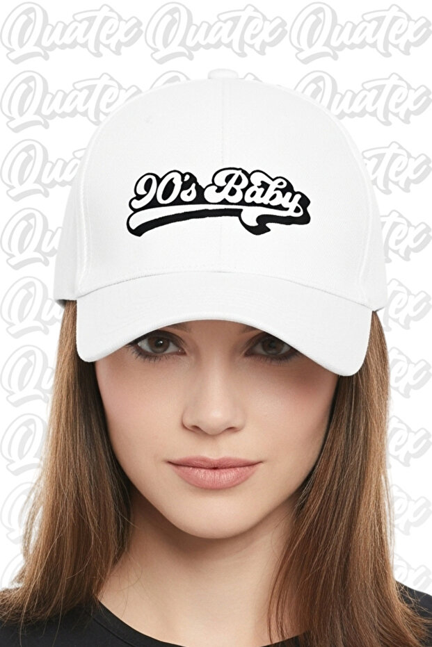 90's Baby Embroidered Hat – White 100% Cotton Gabardine Unisex Model