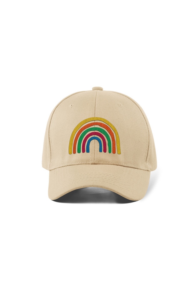 Rainbow Embroidered Hat – Cream 100% Cotton Gabardine Unisex Model