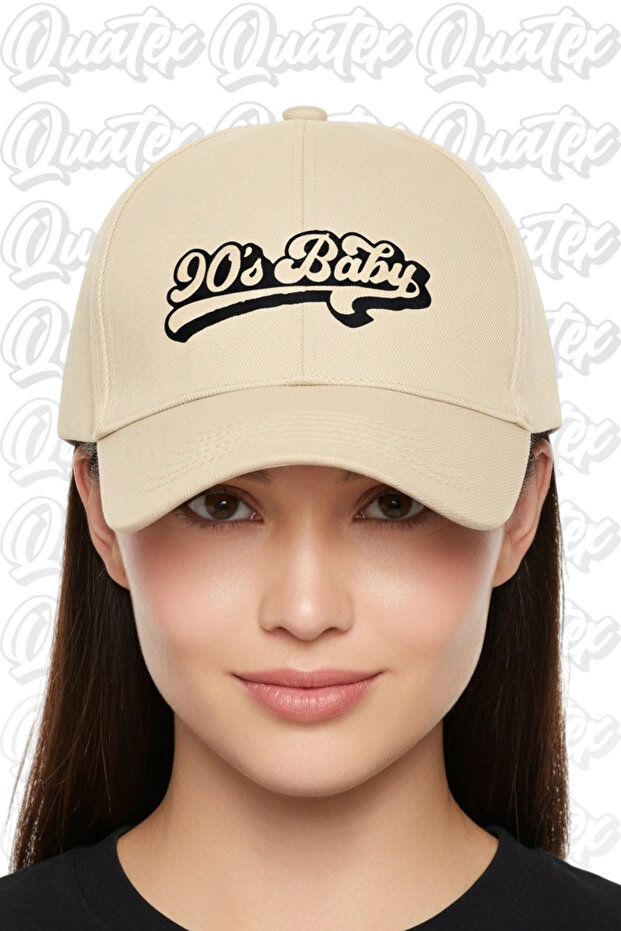 90's Baby Embroidered Hat – Cream 100% Cotton Gabardine Unisex Model