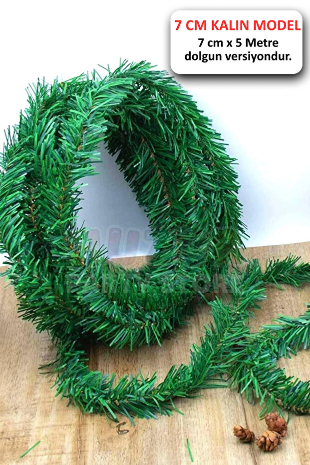 Huzur Party Store 5 Metre X 70mm Yeşil Çam Dalı Şerit Garland Yılbaşı Yeni Yıl Ağacı Gürleştirici Dekor Doğal Görünüm