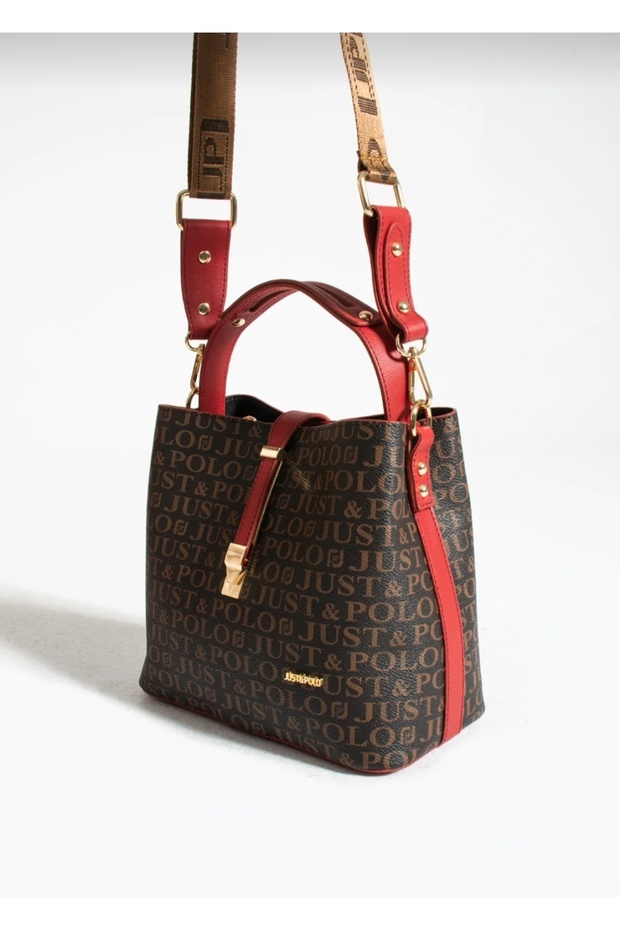 Women's Multi-Compartment Monogram Printed Thick Adjustable Long Strap Shoulder Bag