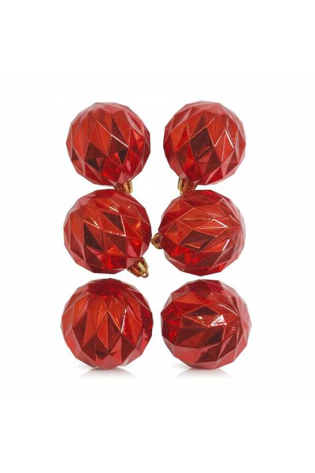 New Year's Ornament Balls 5 cm Patterned Red 6 Pieces