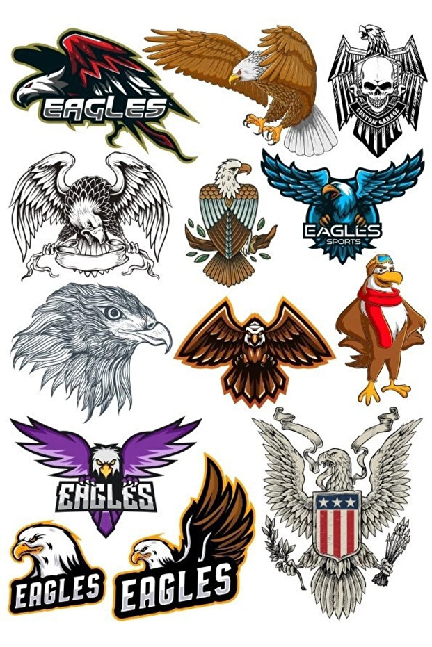 مجموعة ملصقات Eagle Eagle - 12 قطعة مكونة من 15 قطعة للهاتف والكمبيوتر اللوحي والكمبيوتر المحمول وملصق الكمبيوتر المحمول