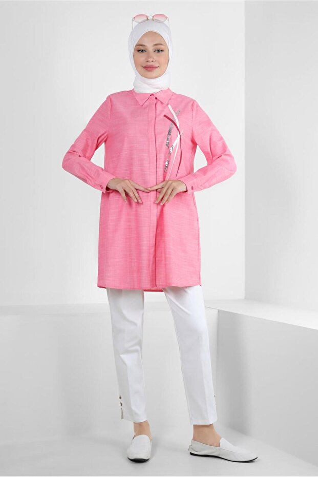 PUL PAYET DETAILED SHIRT COLLAR TUNIC 43925
