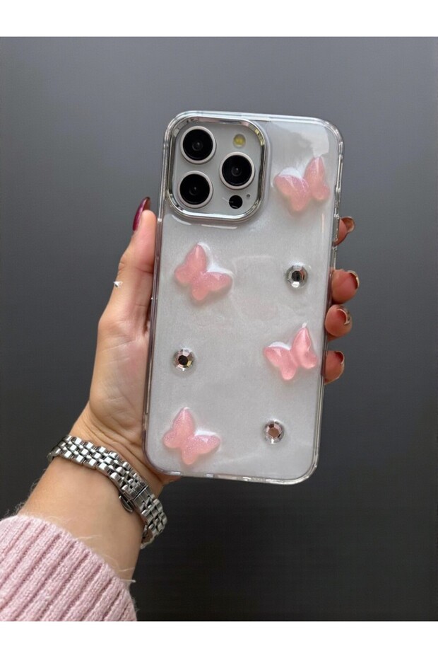 Pink Butterfly Case Compatible with Apple iPhone 16 Pro Anti-Shock Cover