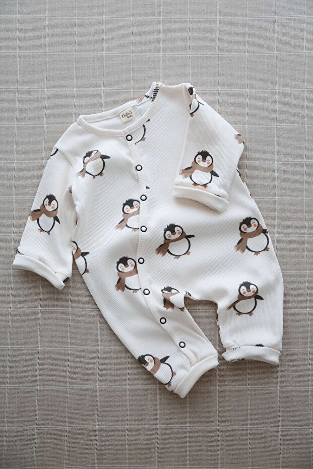 بذلة أطفال عضوية منقوشة من Puffy Penguin حياكة مضلعة