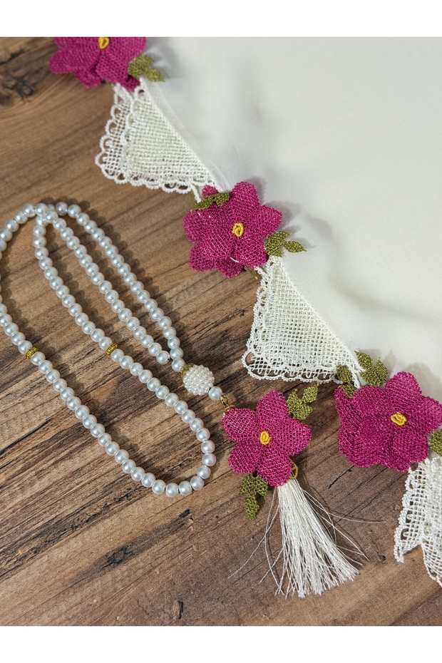 İğne oyası şal pembe çiçek - 5