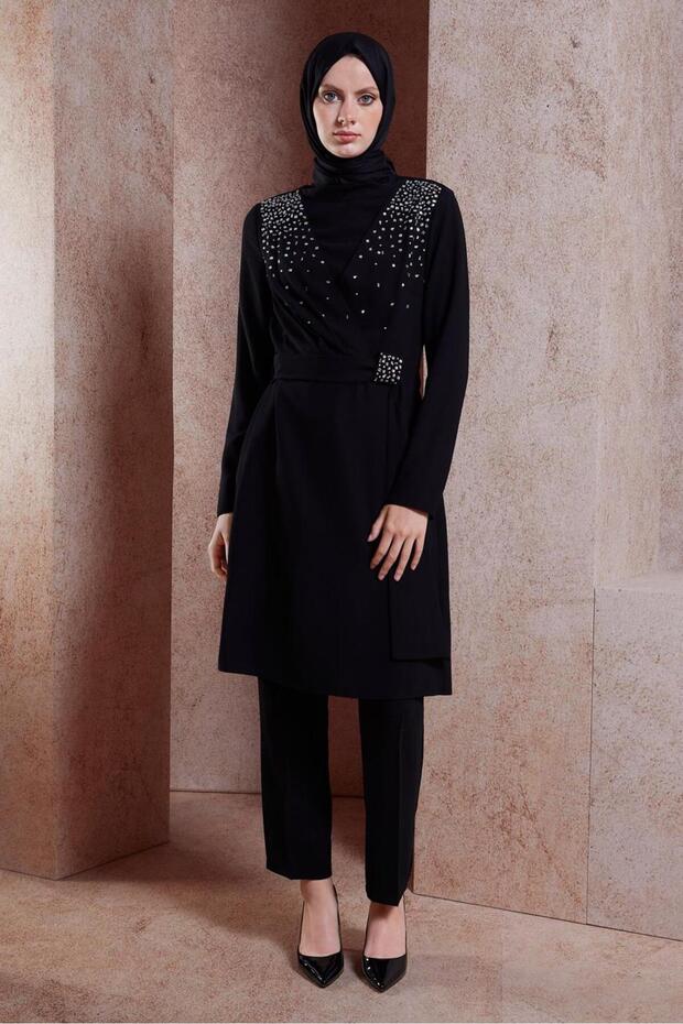 Stone-Detail Pants Suit 30279