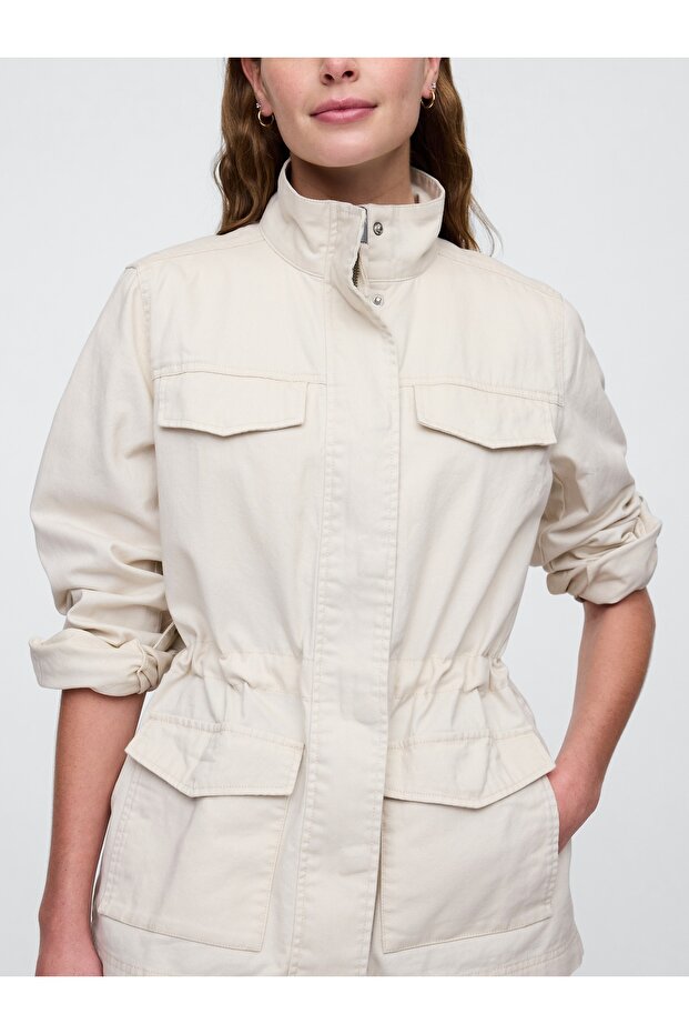 Kadın Krem Kanvas Utility Ceket - 3