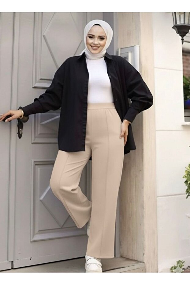 Women's Front piped Elastic Waist Scuba Trousers