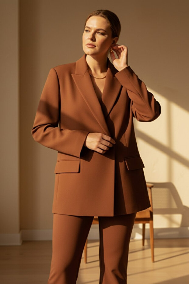 Çift Düğmeli Blazer Ceket | Plus Size - 5