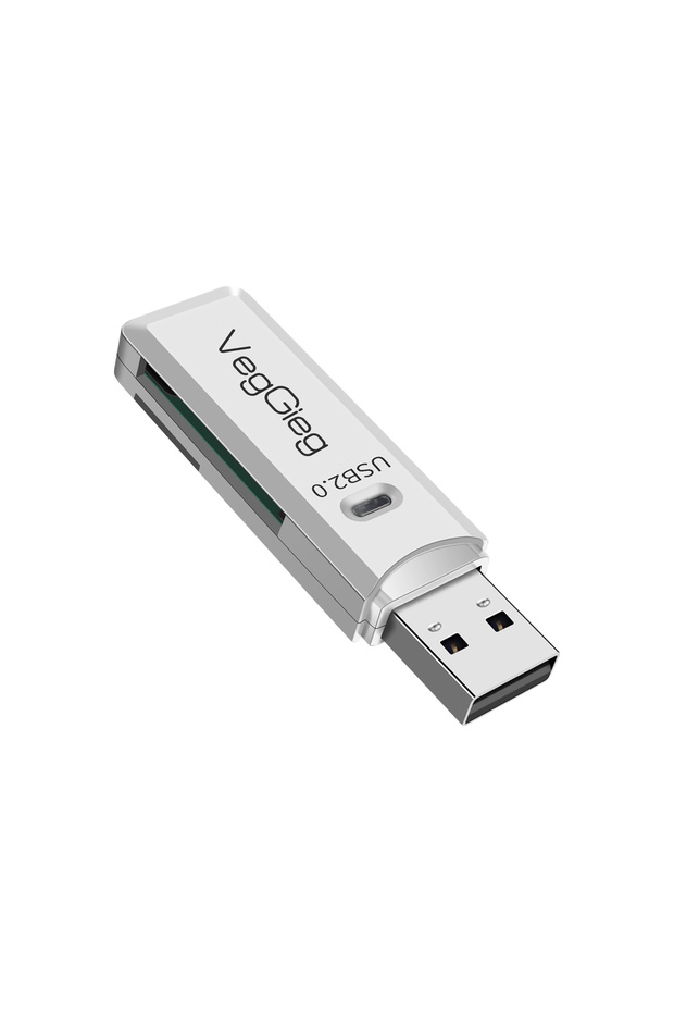 قارئ بطاقات الذاكرة USB 2.0 SD وMicro SD باللون الأبيض - 1