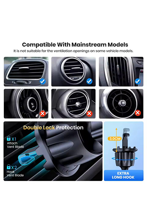 For Air Vent TOPK Car Air Vent Phone Holder for 4"-7" Phones – Hands-Free, Easy Clamp, All Colors - 4