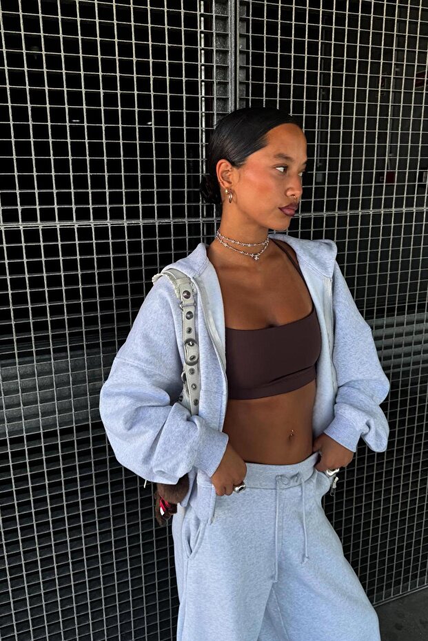 Oversize kapüşonlu fermuarlı sweatshirt - 3