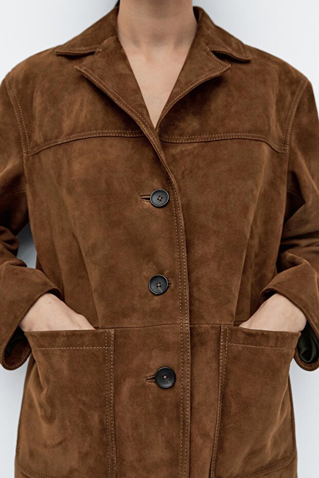 Dikişli süet deri blazer - 3