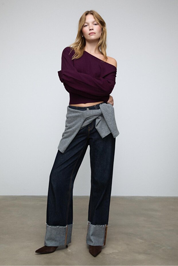 Geniş yaka triko kazak - 1