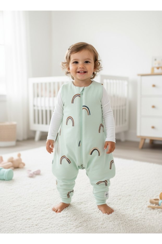 Winter 2.5 Tog Footed Girls-Boys Sleeveless Sleeping Bag Mint/Rainbow