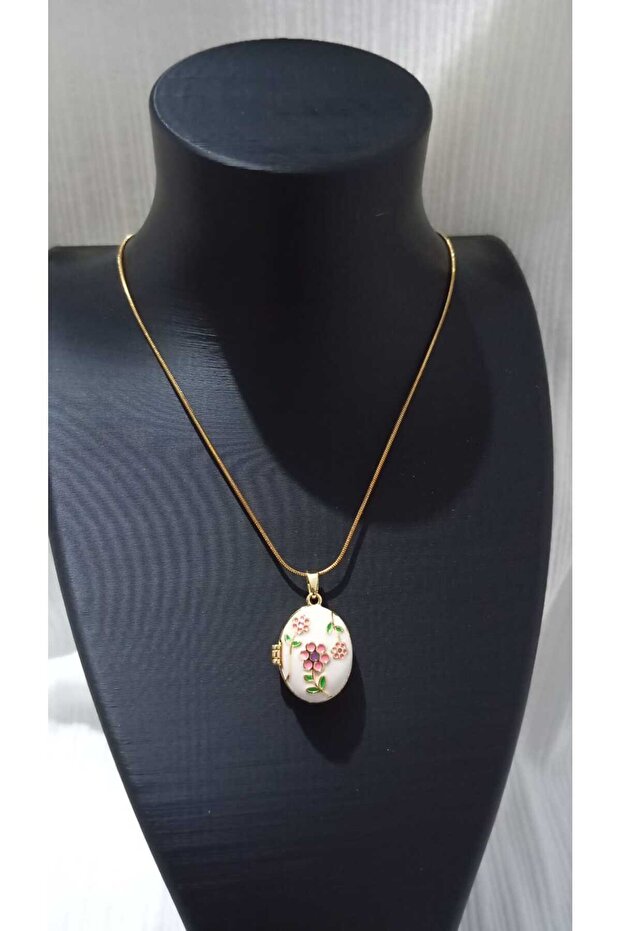 Mineli gold çiçekli kolye - 1