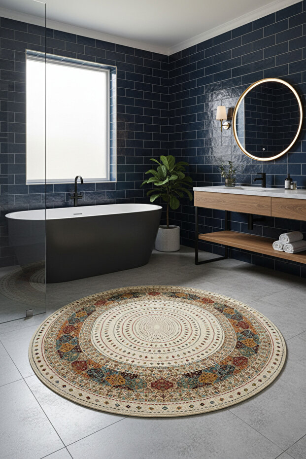 Bath Mat, Round Bath Mat, Washable Bath Mat, Non-Slip Bottom Bath Rug