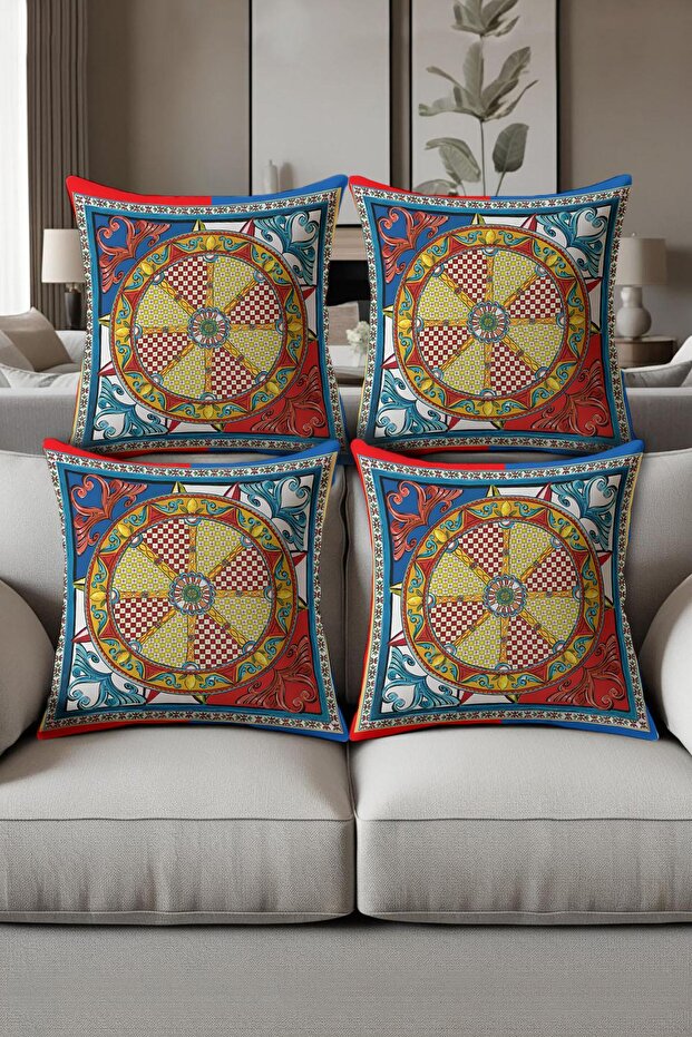Digital Printed Soft Textured 4-Piece Throw Pillow Cover Set (43X43 cm) Krl0063