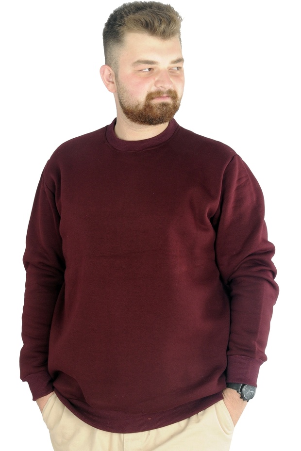 Mode Xl Erkek Sweatshirt Bisiklet Yaka Basic 20131 Mürdüm - 1