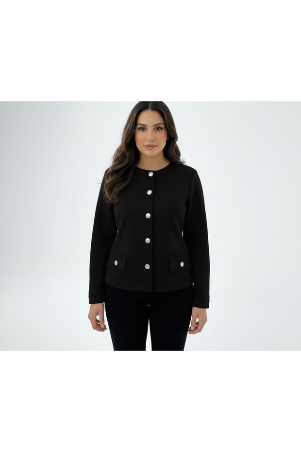 سترة قصيرة من القطن الممشط بياقة دائرية وثلاثة خيوط - 3