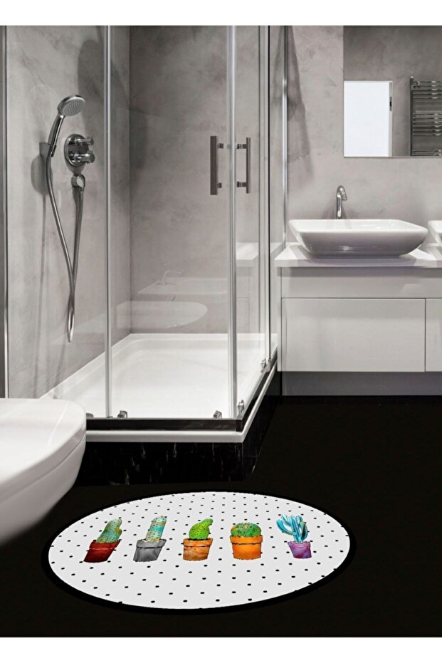 Cactus Patterned 40 cm X 60 cm Non-Slip, Non-Shedding, Washable Cotton Woven Base Bath Mat